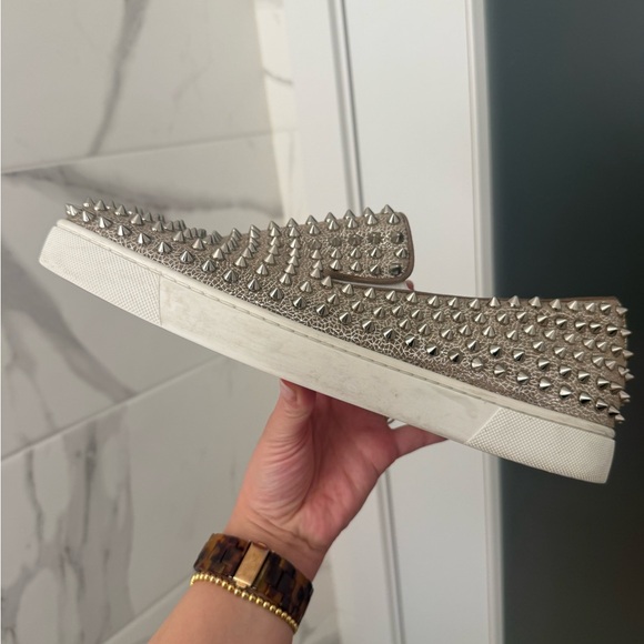 Christian Louboutin Roller Boat Men's Spiked Slip-On Shoes - Silver - Picture 13 of 16